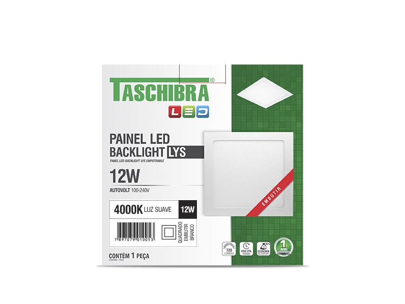Imagem do produto PAINEL LED EMB QUAD 12W LYS 4000K BRANCO TASCHIBRA
