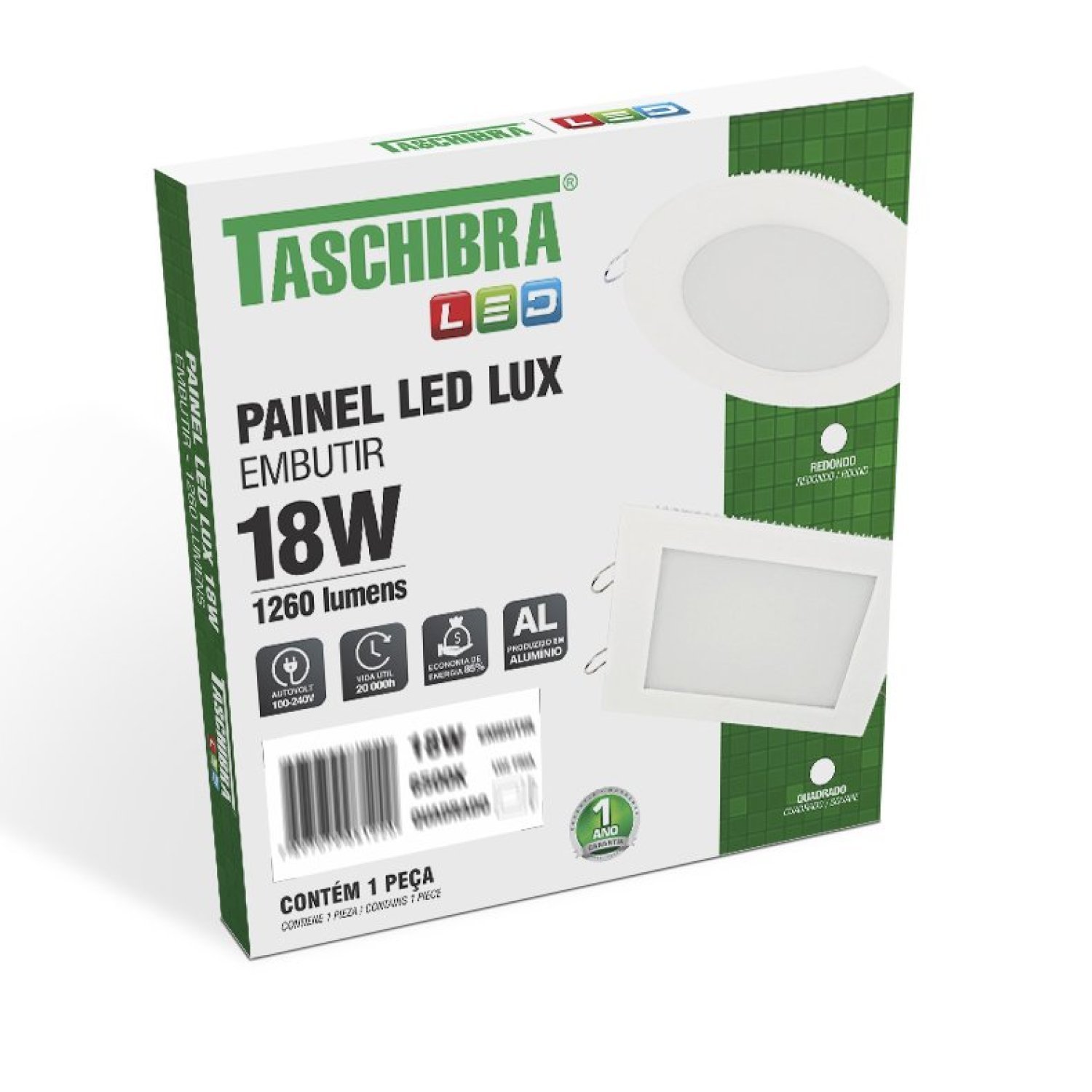 Imagem do produto PAINEL LED EMB QUAD 18W LYS 3000K BRANCO TASCHIBRA