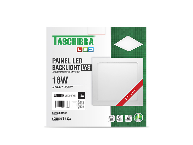 Imagem do produto PAINEL LED SOB QUAD 18W LYS 4000K BRANCO TASCHIBRA