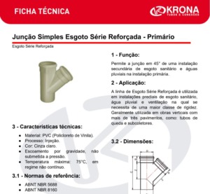 Imagem do produto JUNCAO ESGOTO 45 75X75 KRONA