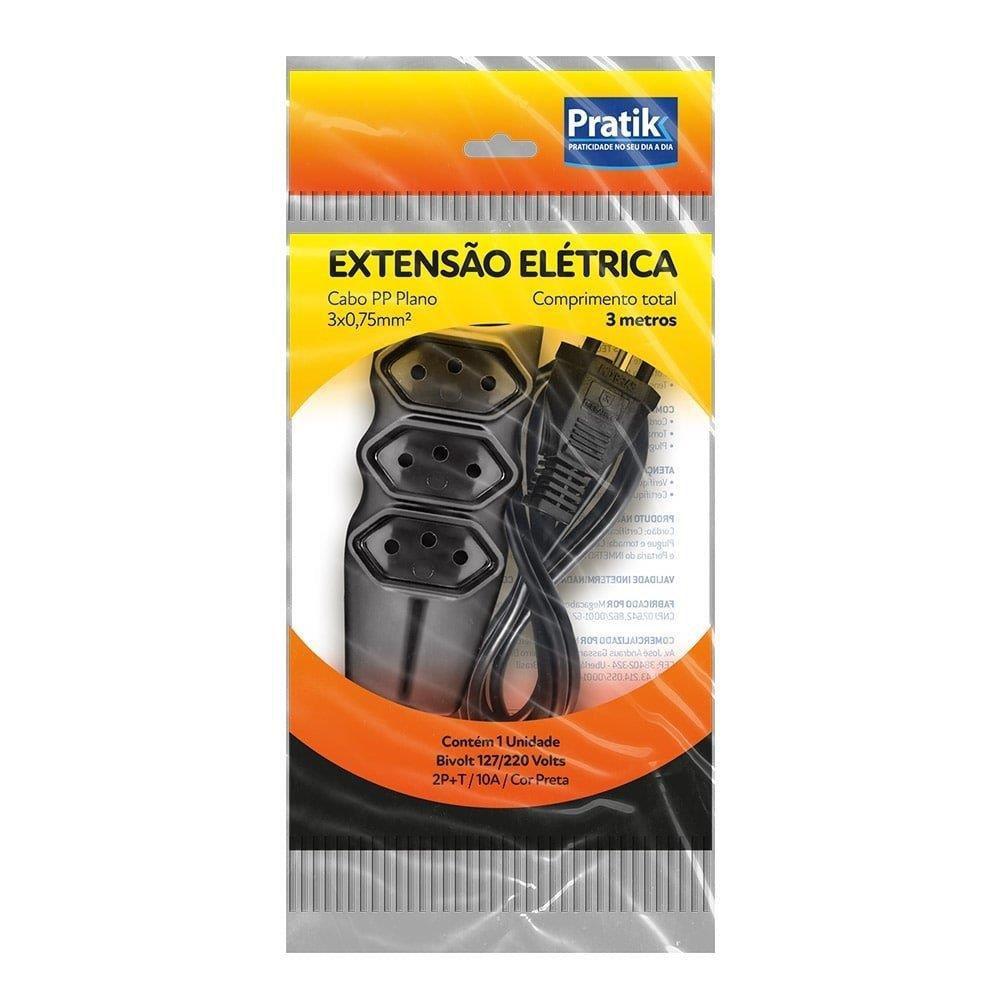 Imagem do produto EXTENSAO CABO PP 2P+T 3X0,75MM 3M PT PRATIK