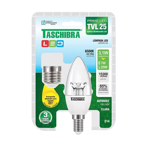 Imagem do produto LAMPADA LED VELA LEITOSA 3W 6500K E14/E27 TASCHIBRA