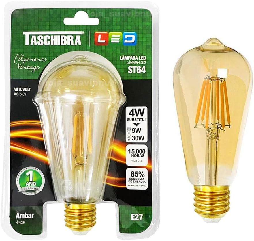 Imagem do produto LAMPADA LED VINTAGE 4W ST64 AMBAR TASCHIBRA
