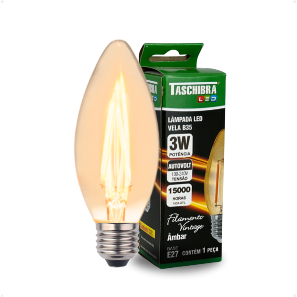 Imagem do produto LAMPADA LED VINTAGE VELA 3W B35 AMBAR TASCHIBRA