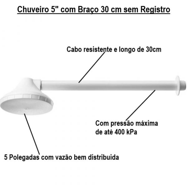 Imagem do produto CHUVEIRO C/ BRACO S/ REG 30 CM BR 1/2 HERC