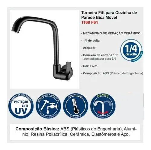 Imagem do produto TORNEIRA COZ PAR FITT 1168 F61 BR LORENZETTI