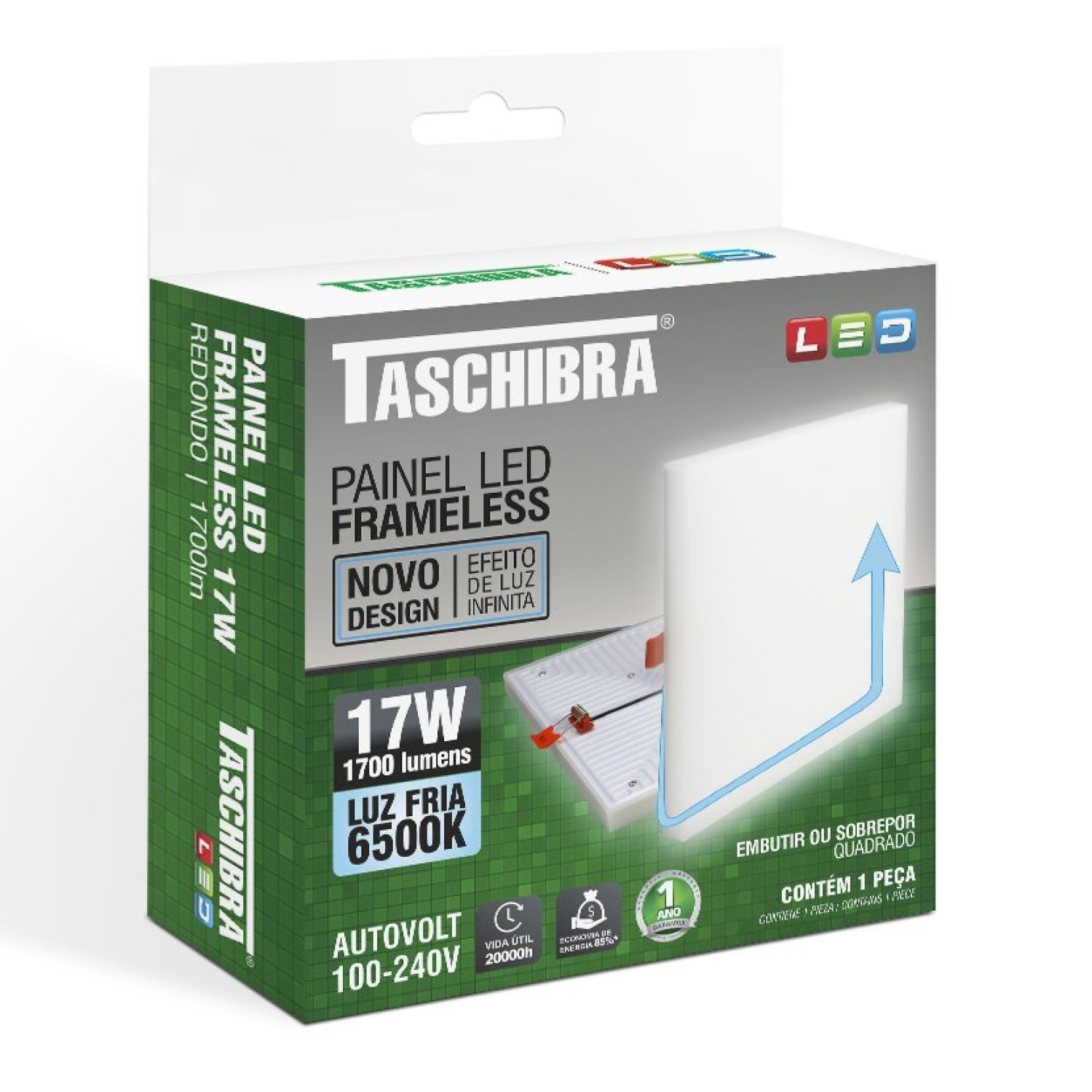 Imagem do produto PAINEL LED EMB/SOB QUAD FRAMELESS 17W 6500K TASCHIBRA