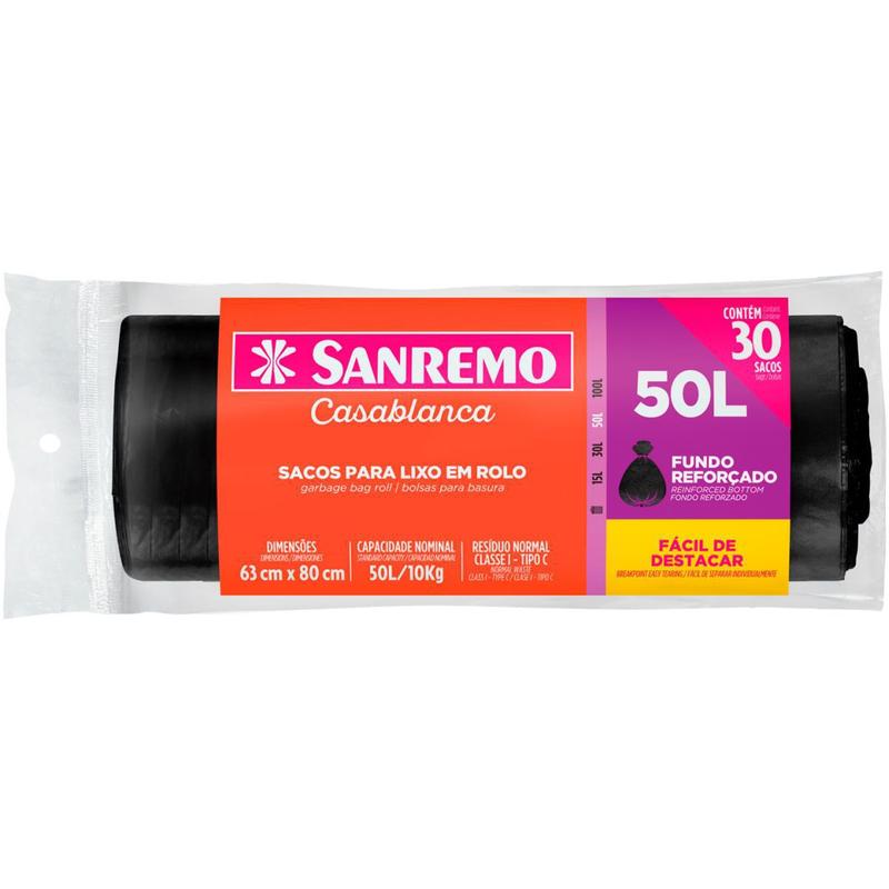 Imagem do produto SACO P/ LIXO ROLO 50L PRETO SANREMO