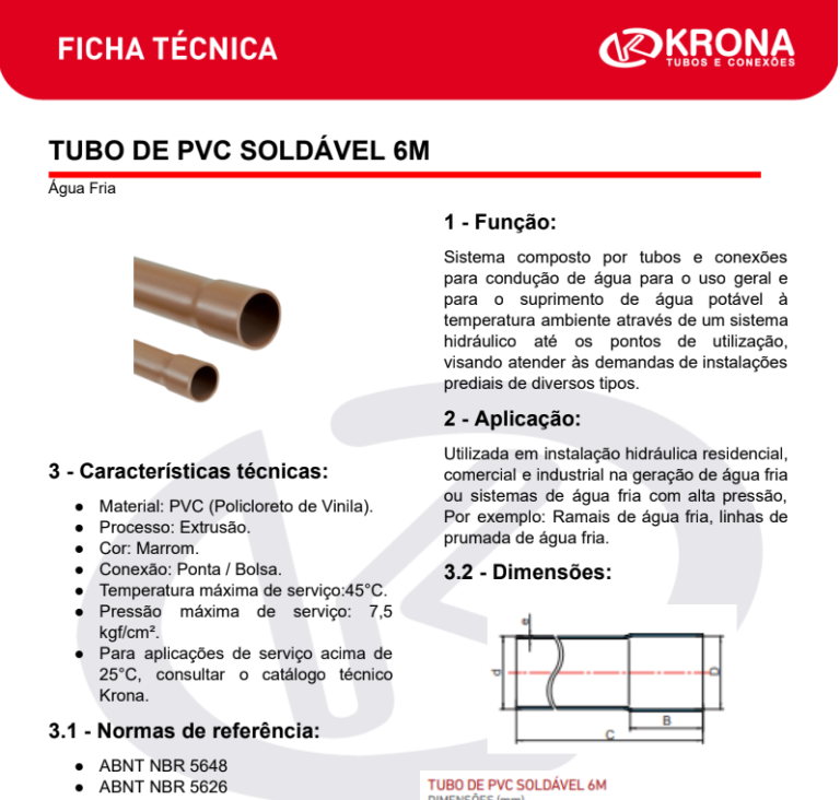 Imagem do produto TUBO SOLDAVEL 60MM MT KRONA