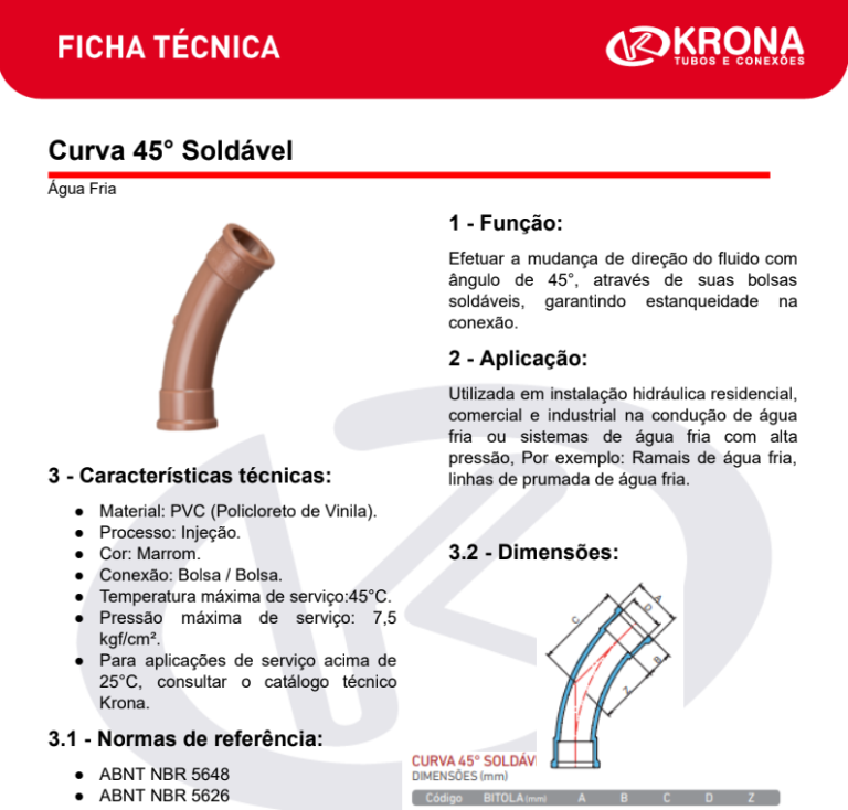 Imagem do produto CURVA SOLDAVEL 50MM 45 KRONA