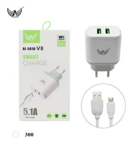 Imagem do produto CARREGADOR SMART C/ CABO V8 C/ 2 ENTRADAS USB