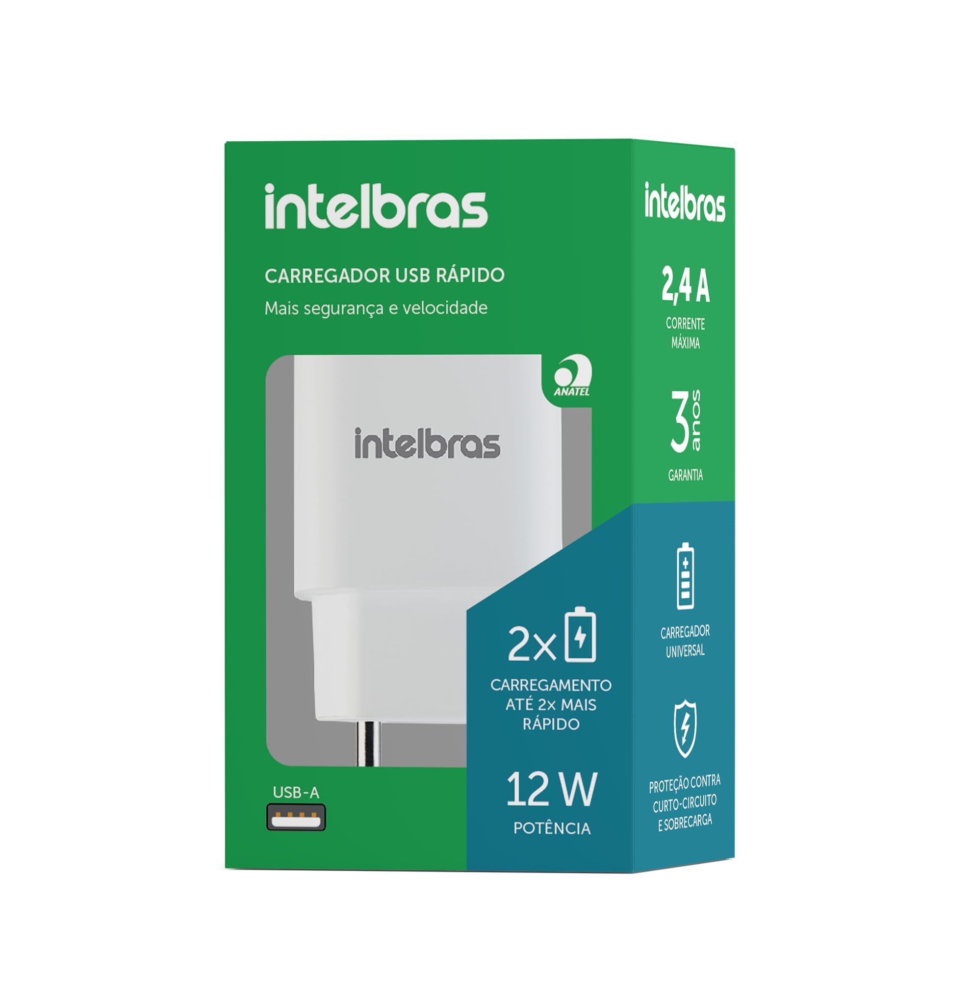 Imagem do produto CARREGADOR USB BR 2,4A 12W EC1 FAST INTELBRAS
