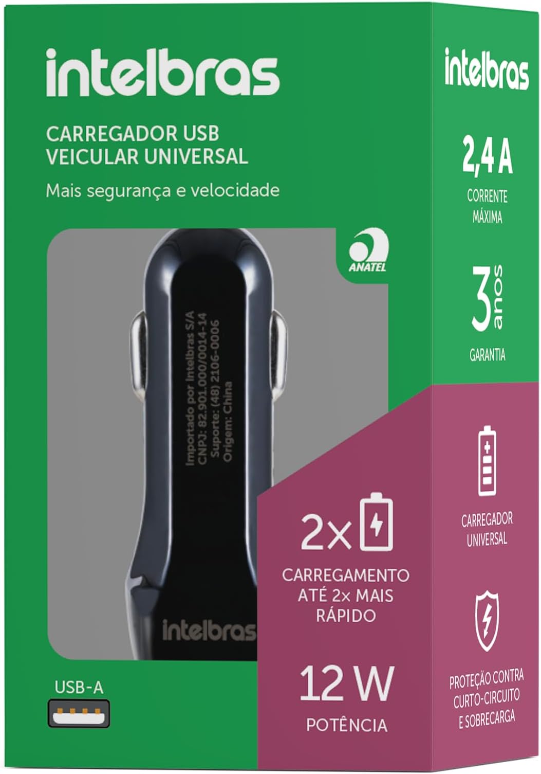 Imagem do produto CARREGADOR VEICULAR 2 USB 3,0A ECV11 38W INTELBRAS