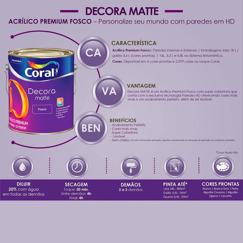 Imagem do produto BASE DECORA FOSCO MATTE 0,8L TUBARAO BR CORAL