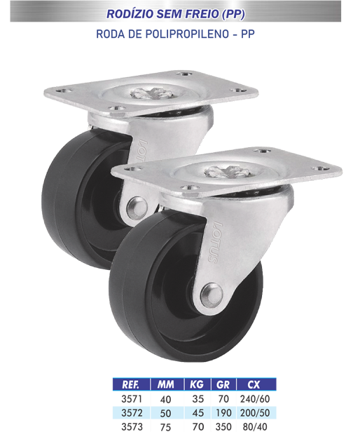 Imagem do produto RODIZIO PP 75MM 70KG S/ FREIO 3573 LOTUS