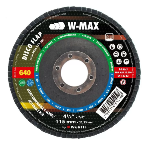 Imagem do produto DISCO FLAP 115MM G40 W-MAX WURTH