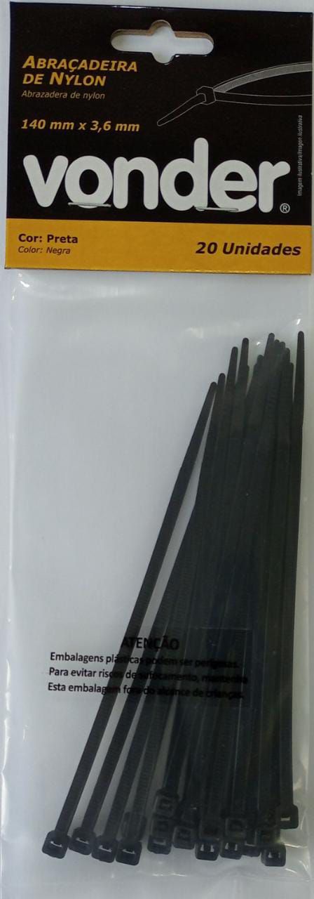Imagem do produto ABRACADEIRA NYLON 140X3,6MM PRETA C/20 VONDER