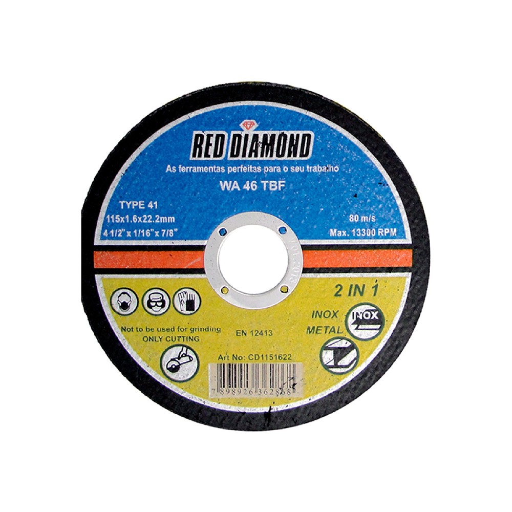 Imagem do produto DISCO CORTE INOX 4.1/2X3/64 RED DIAMOND