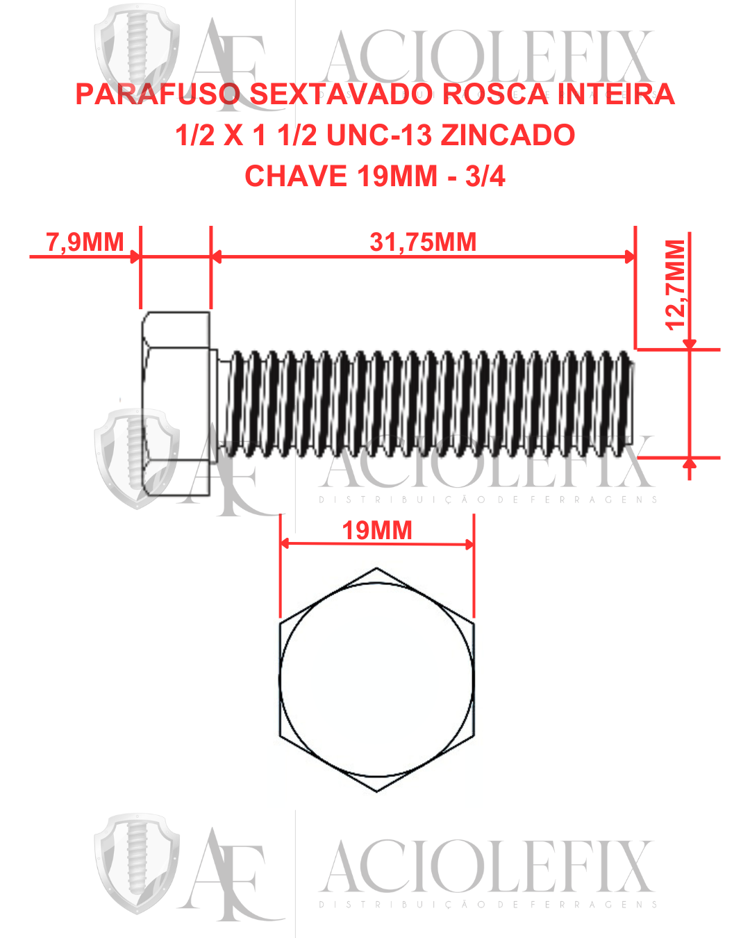 Imagem do produto PARAF MQ UNC SX RI 1/2X1.1/2 ZI