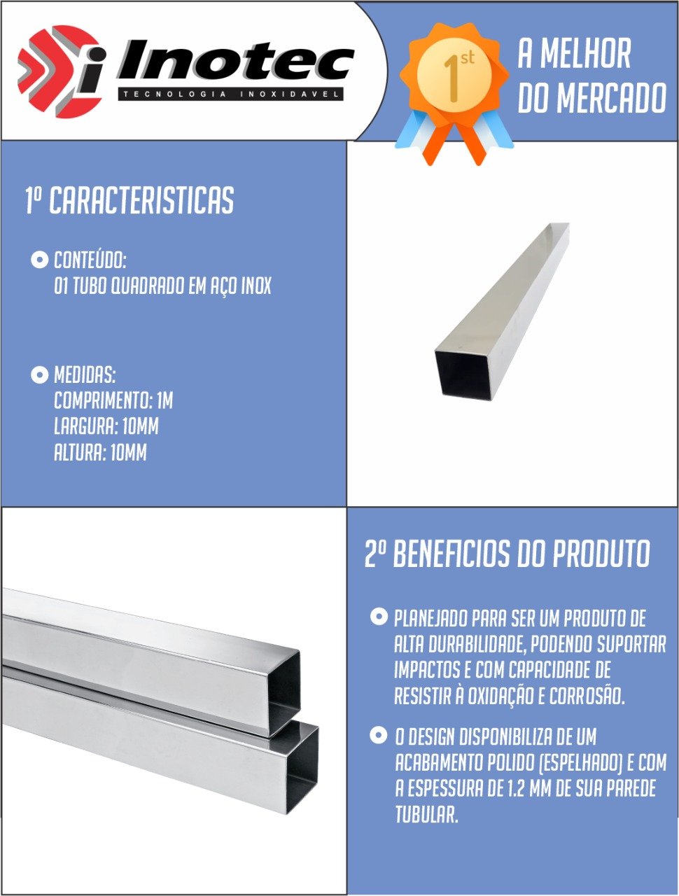 Imagem do produto TUBO QUAD DE INOX 100X100 5" MISTER TEM