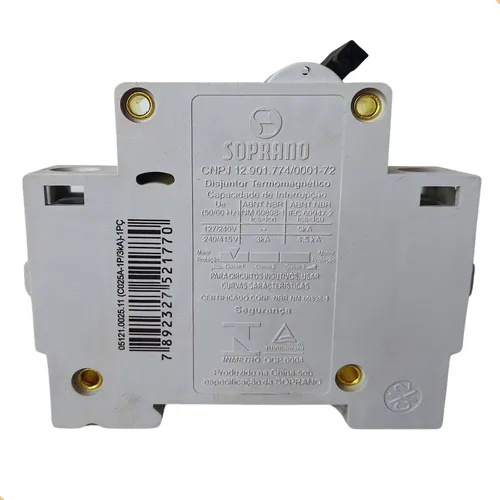 Imagem do produto DISJUNTOR MONOFASICO NEMA PT 25A SOPRANO