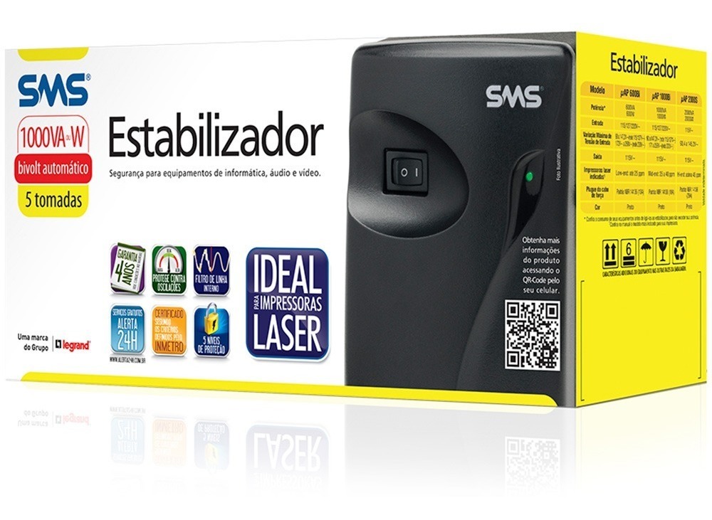 Imagem do produto ESTABILIZADOR 1000VA SMS 16216 PROGRESSIVE III LASER BIV/115