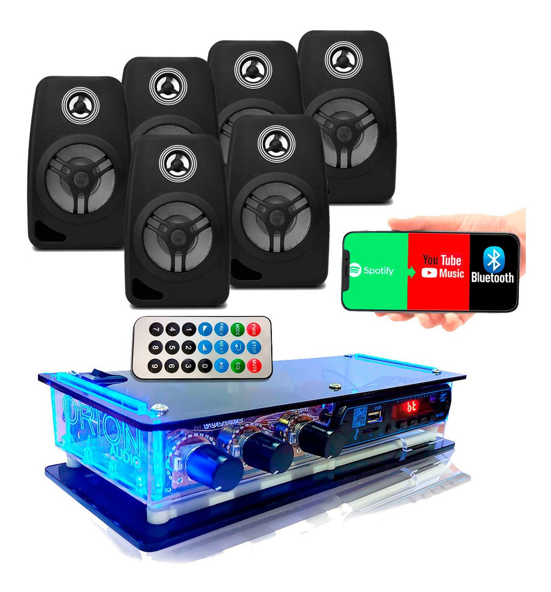 Imagem do produto KIT SOM AMBIENTE RC BT + 6 CAIXAS ACUSTICA ESTEREO