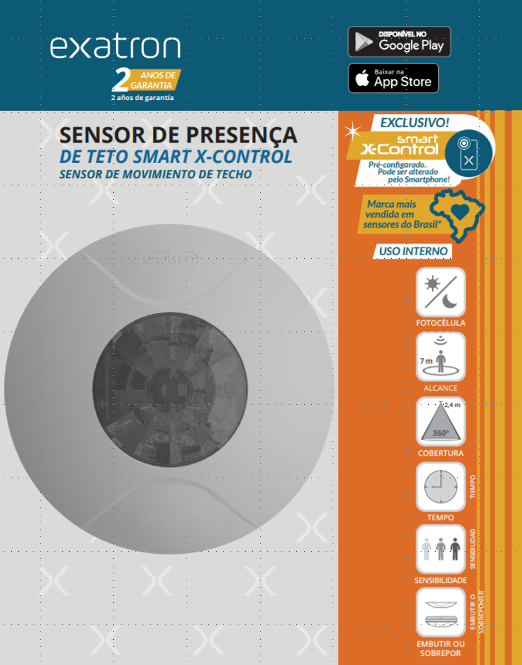 Imagem do produto SENSOR PRESENCA TETO SLIM 360° XCONTROL LEST4000 EXATRON