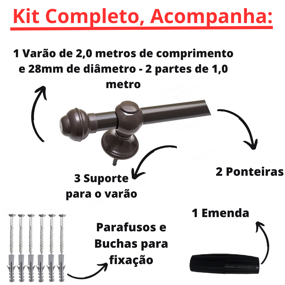 Imagem do produto VARAO CORTINA ALPHA IMBUIA 2,0MT