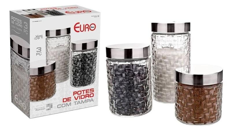 Imagem do produto CONJUNTO DE POTES DE VIDRO C/ INOX 3 PC VR21403 EURO