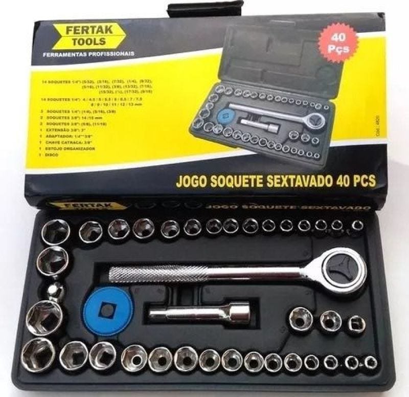 Imagem do produto JOGO SOQUETE 40 PCS C/ CHAVE CATRACA FERTAK