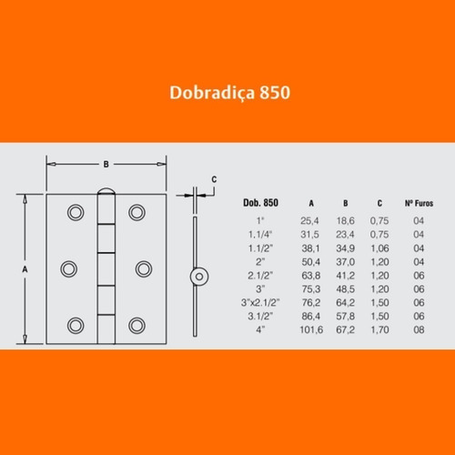 Imagem do produto DOBRADICA ZINC 850X3" 91405 SILVANA